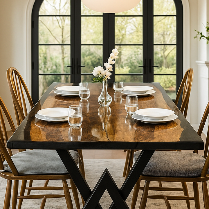 siyah epoksi yemek masasi vornom mobilya