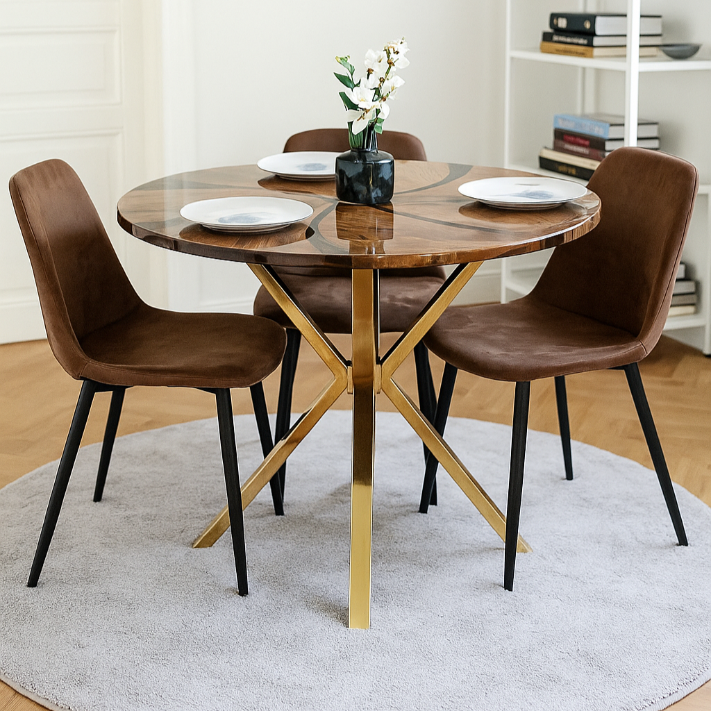 yuvarlak yemek masasi epoksi ceviz vornom mobilya