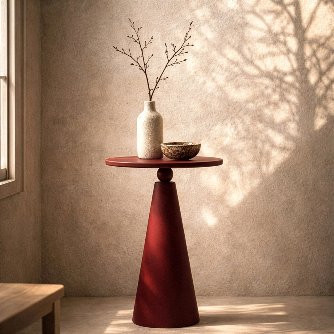 Doğal Ahşap Mantar Sehpa - Bordo Renk & Modern Tasarım