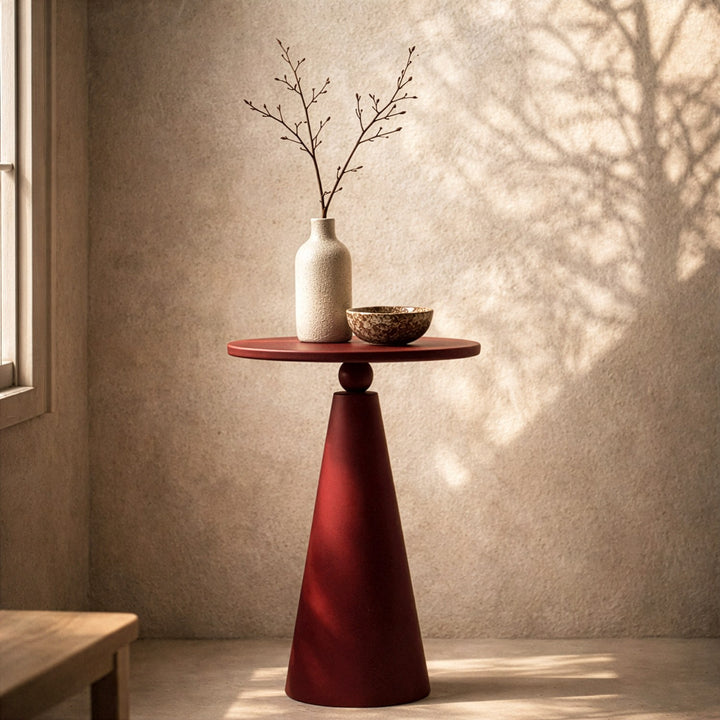 Doğal Ahşap Mantar Sehpa - Bordo Renk & Modern Tasarım
