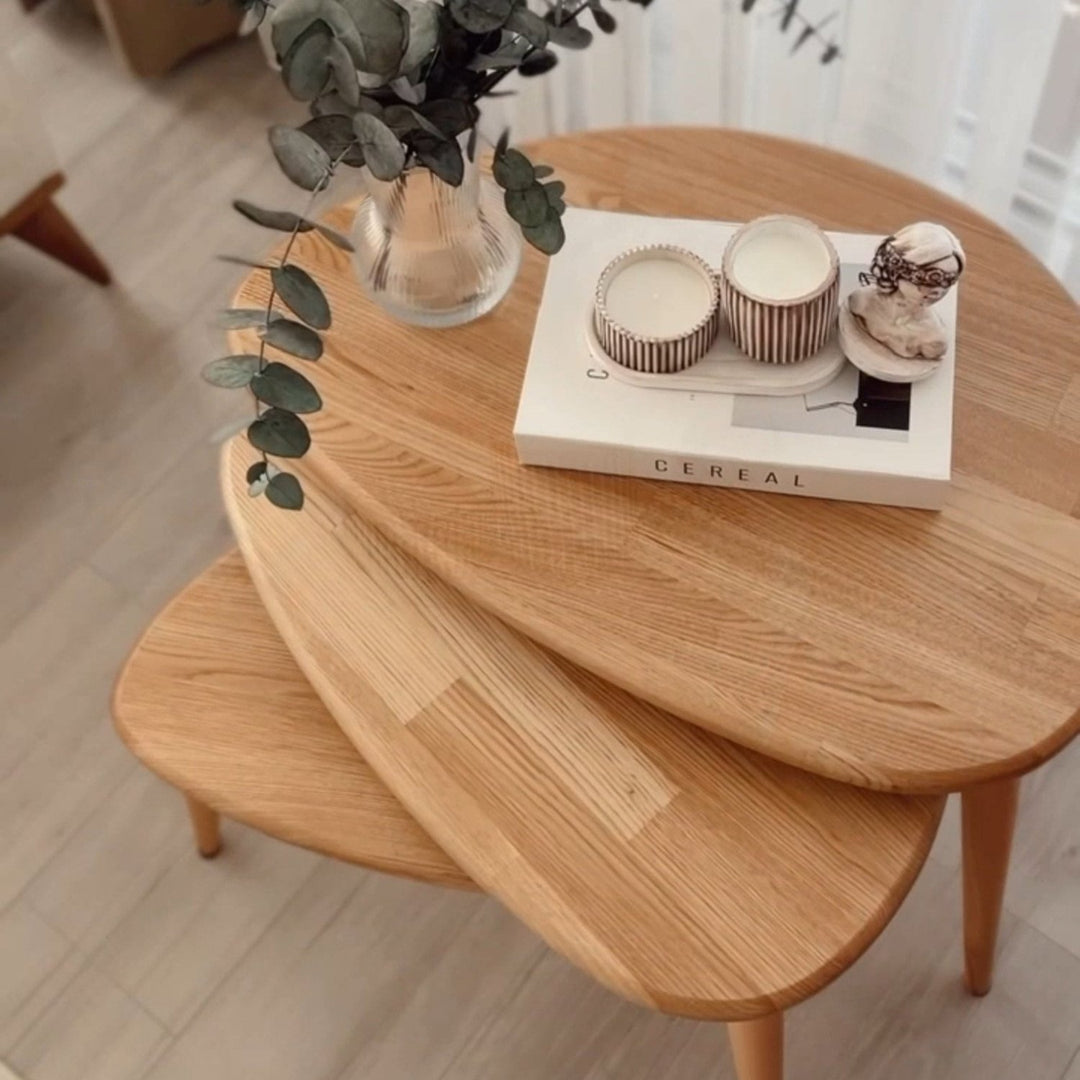 ahsap zigon sehpa uclu set dogal masif kestane agaci ercol style modern ve kullanisli ev dekoruna uygun sehpa vornom