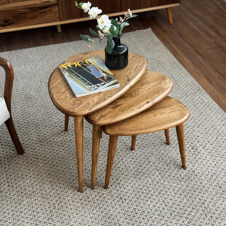 zigon sehpa modelleri masif ahsap kestane dogal dokulu 3lu zigon vornom