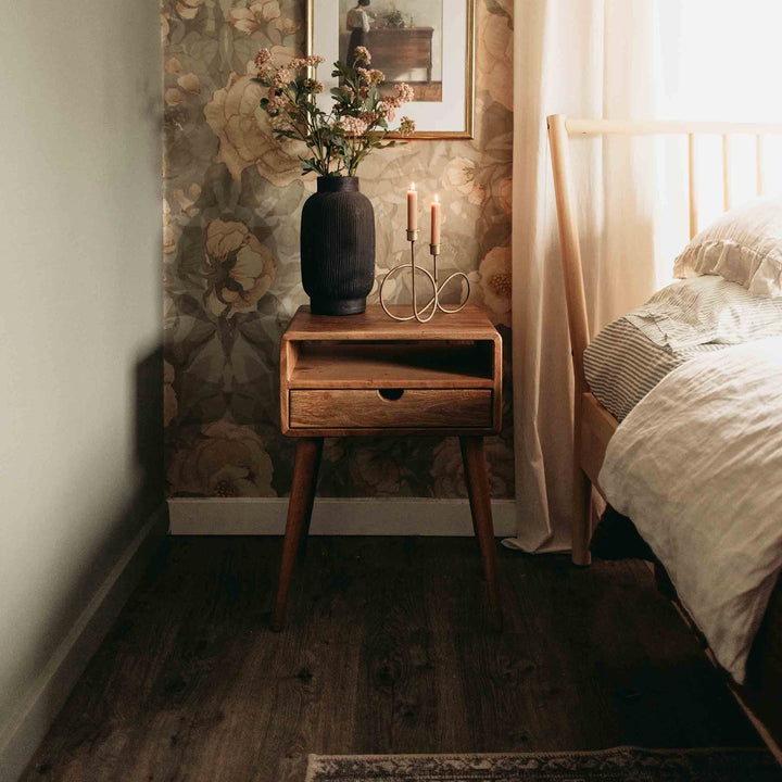 Yan Sehpa - Çekmece ve Konik Ayaklı Model | Masif Ceviz