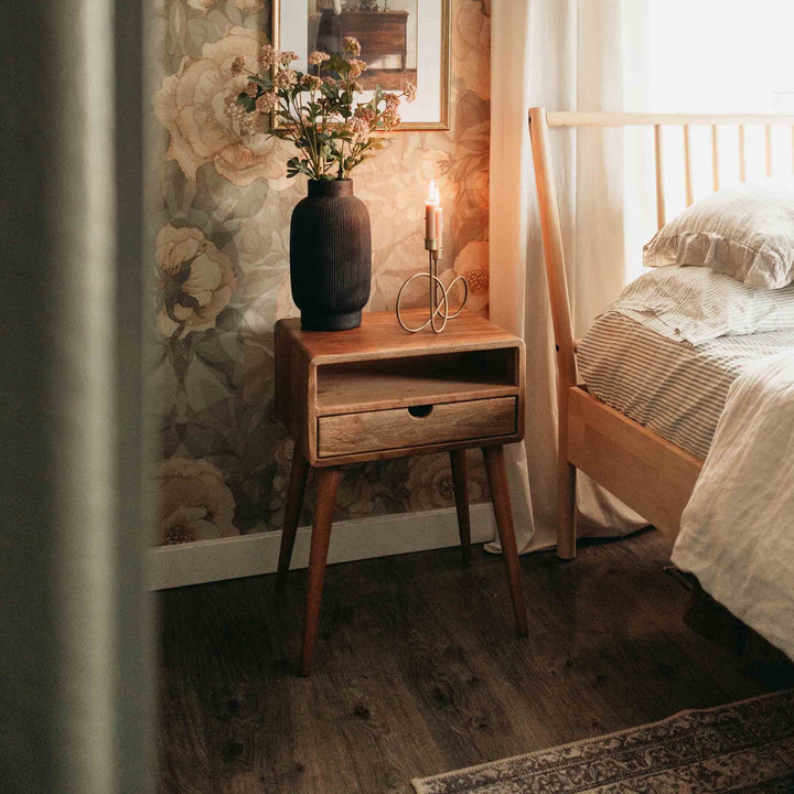 Yan Sehpa - Çekmece ve Konik Ayaklı Model | Masif Ceviz