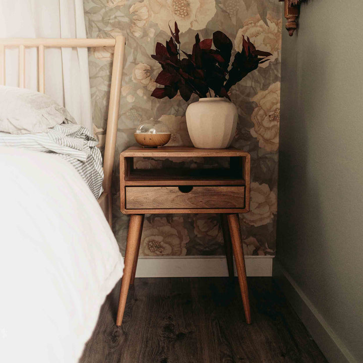 Yan Sehpa - Çekmece ve Konik Ayaklı Model | Masif Ceviz