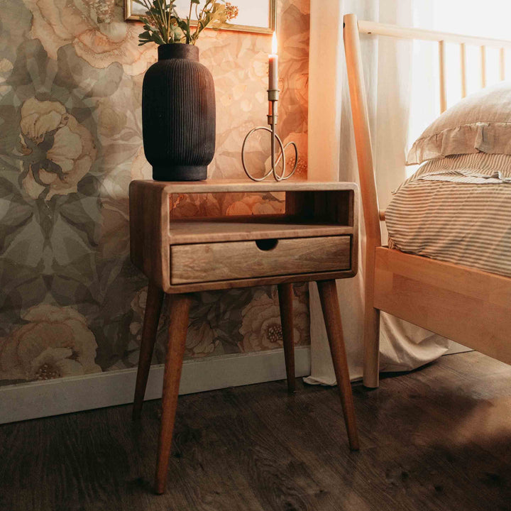 Yan Sehpa - Çekmece ve Konik Ayaklı Model | Masif Ceviz