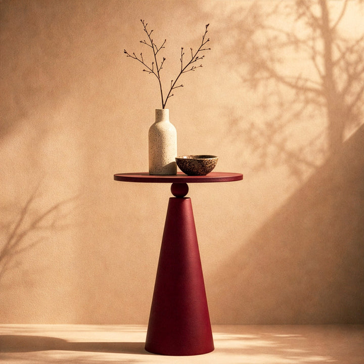Doğal Ahşap Mantar Sehpa - Bordo Renk & Modern Tasarım