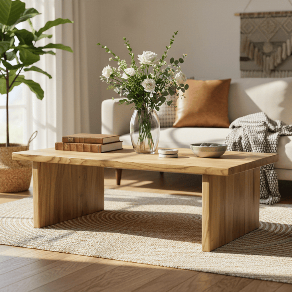 Vornom modern ahşap orta sehpa, masif kestane, açık kahverengi, salon kullanımı