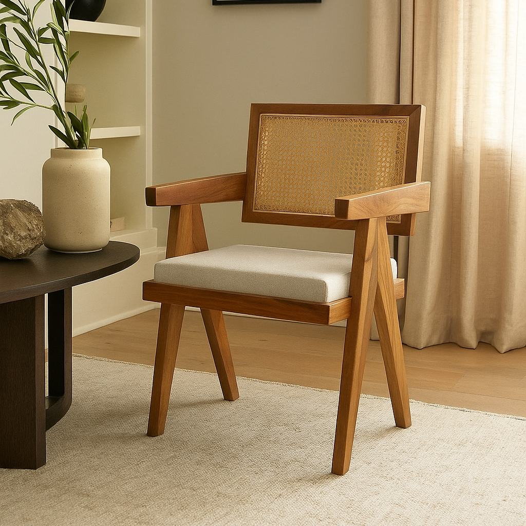 hazeran sirtlik ve krem renk mindere sahip ahsap sandalye vornom mobilya