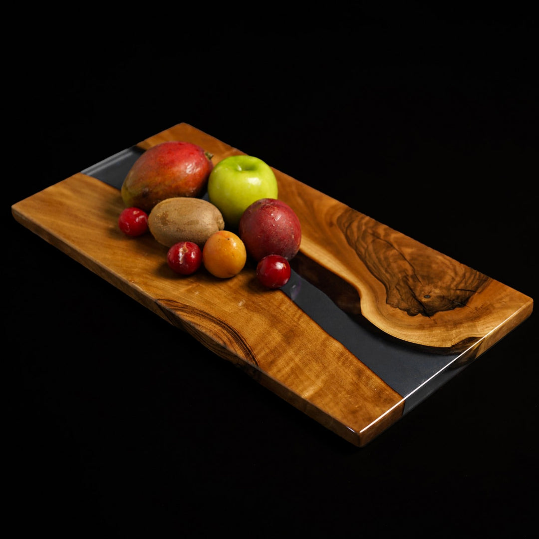 ahsap sunum tahtasi epoksi koyu mavi ceviz vornom