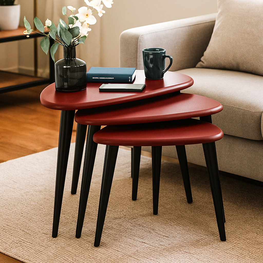 bordo zigon sehpa oturma odasi sehpa seti uclu