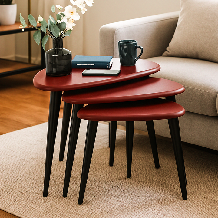 bordo zigon sehpa oturma odasi sehpa seti uclu