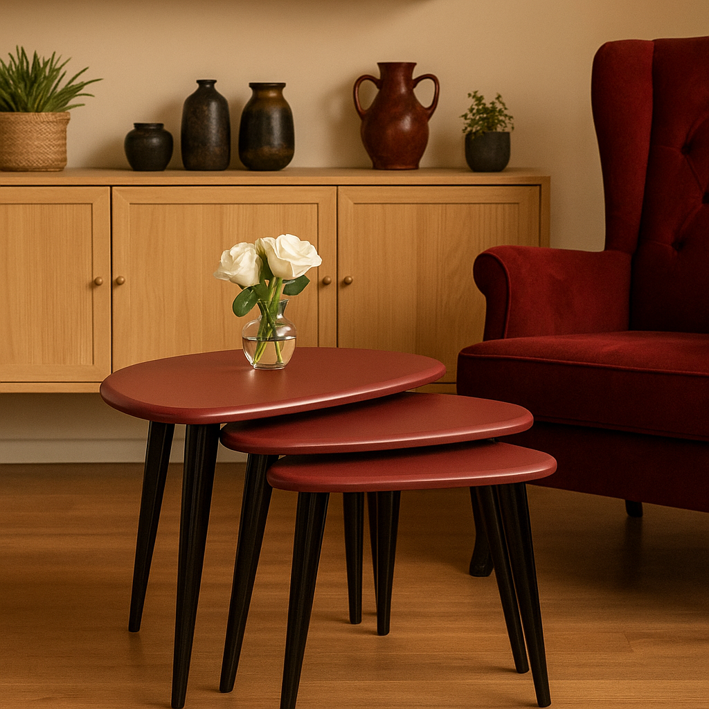 ahsap bordo zigon sehpa siyah konik ayak ile modern evler icin ideal vornom mobilya