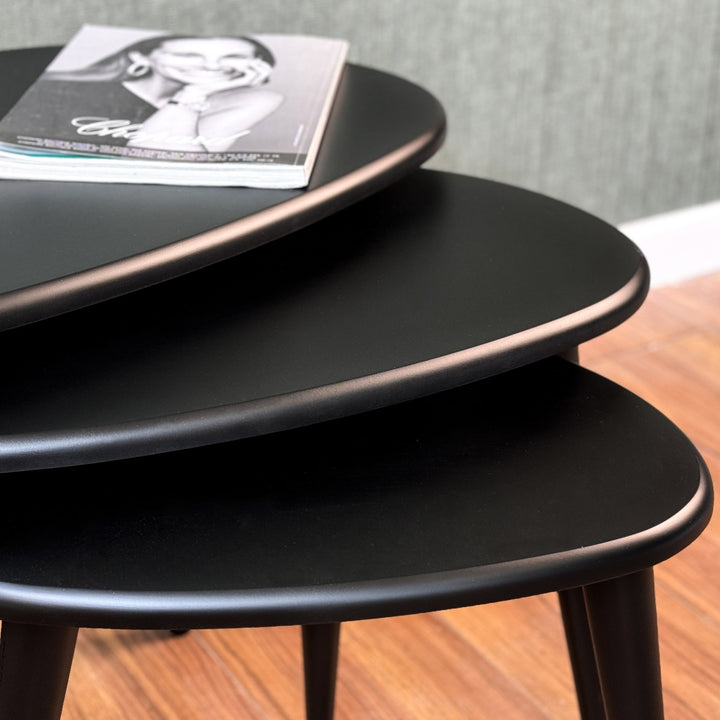 Mat siyah 3'lu zigon sehpa yer tasarrufu saglayan sik tasarim vornom