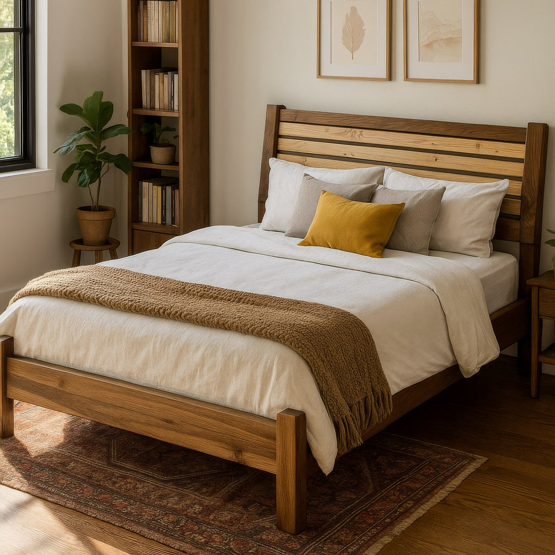 Doğal  Masif Ceviz Ahşap Yatak – Minimalist Karyola