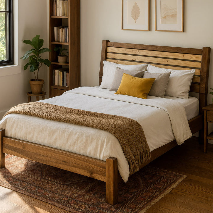 Doğal  Masif Ceviz Ahşap Yatak – Minimalist Karyola