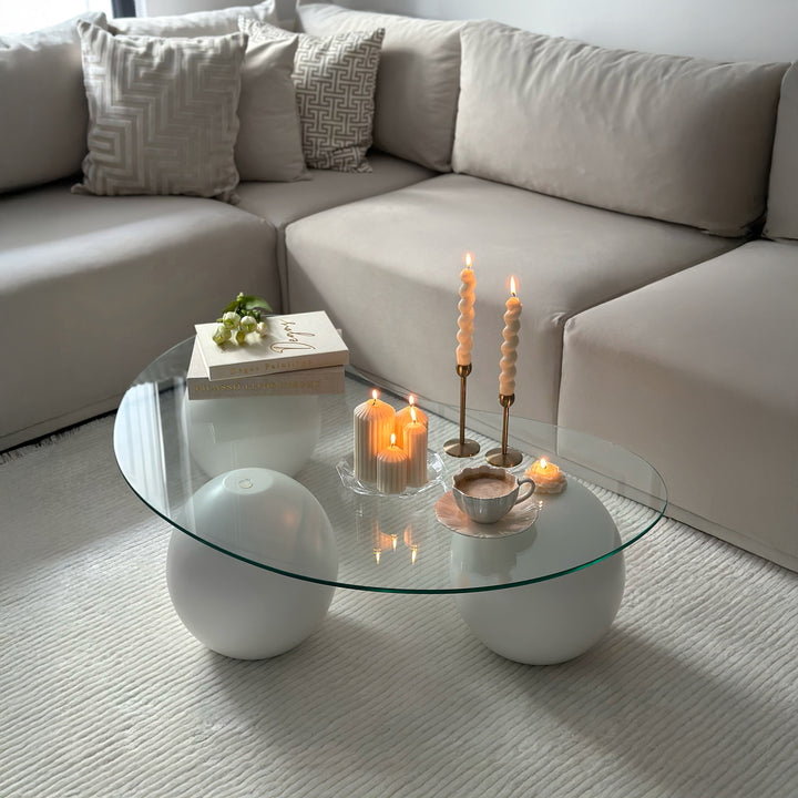 cam orta sehpa beyaz top ayak modern salon dekorasyonu icin sik seffaf cam vornom