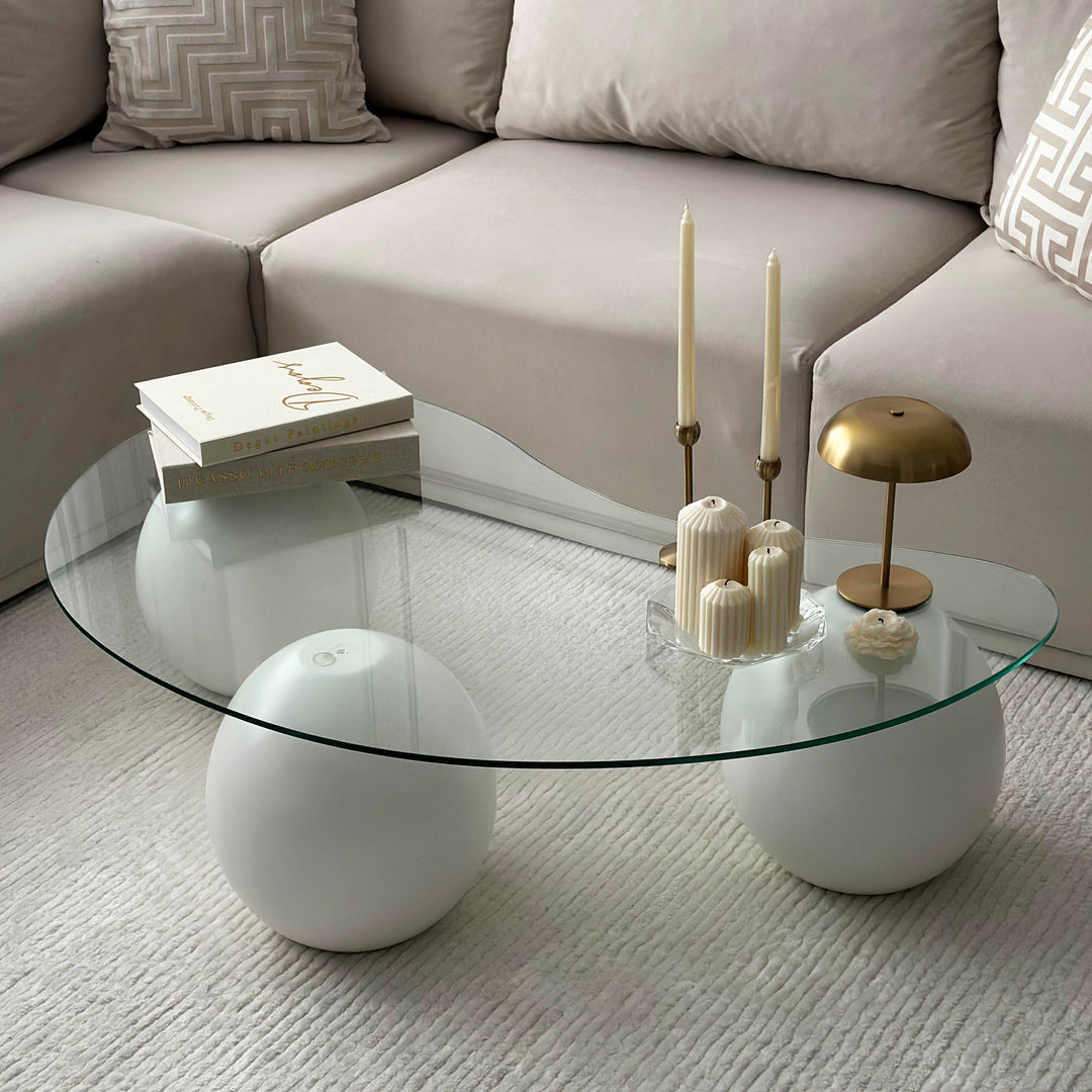 orta cam sehpa beyaz ayak modern dekorasyona uyumlu masif ahsap estetik vornom