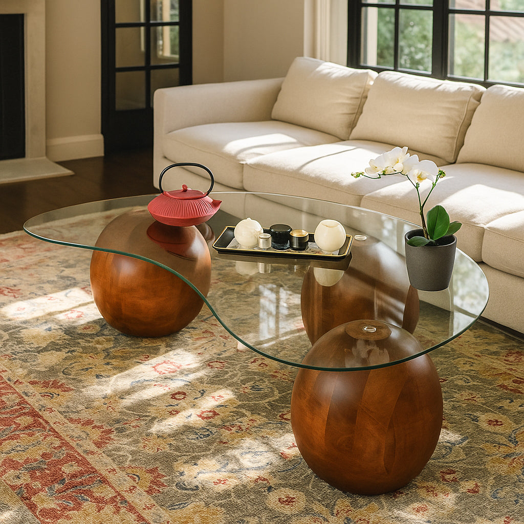 cam orta sehpa kahverengi uc top ayakli vornom mobilya