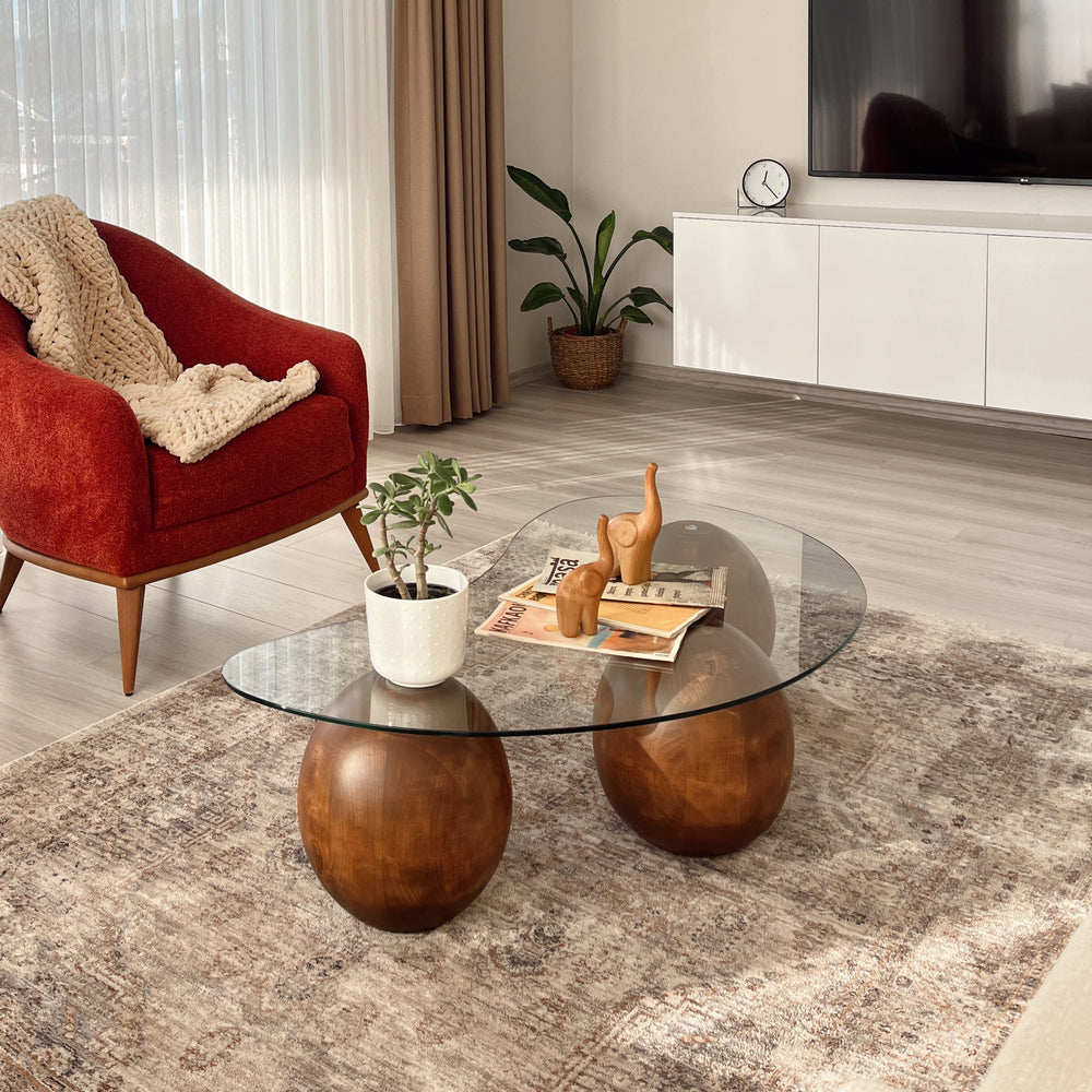 cam orta sehpa ve ayagi masif mese agaci top ayak modern ic tasarim vornom mobilya