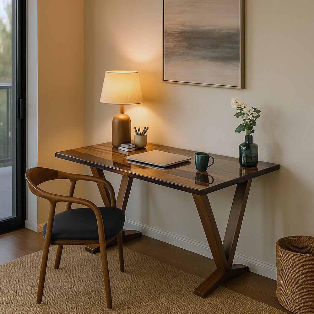 masif ceviz agacindan yapilmis modern ve fonksiyonel ofis masasi vornom