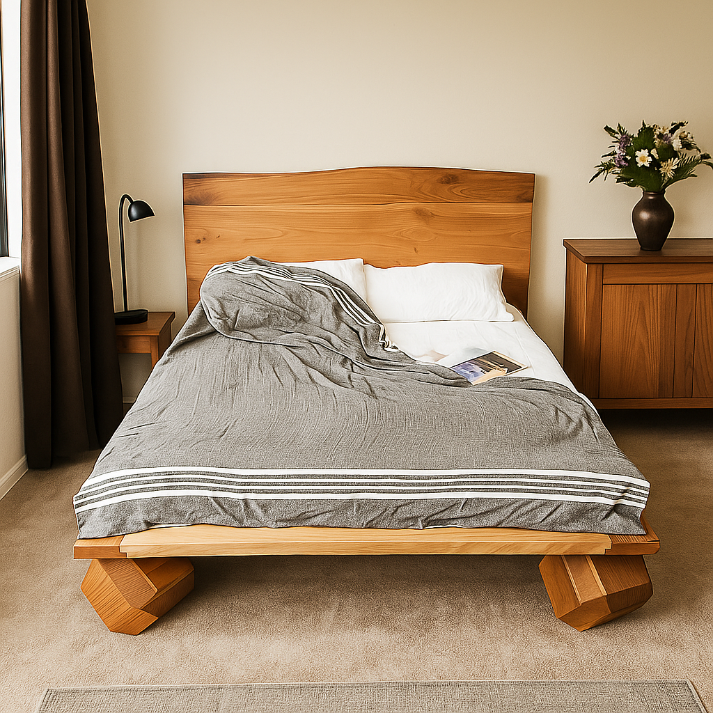 Ceviz agacindan yapilmis sik bir cift kisislik karyola sade ve zarif tasarimiyle yatak odanizi guzellestirir vornom