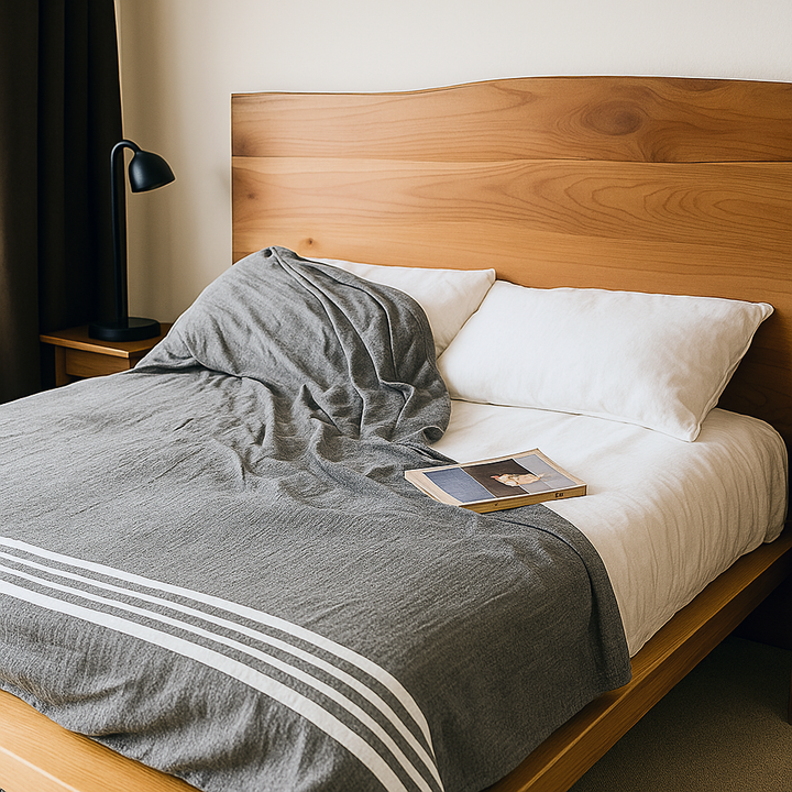 Ceviz ahsap karyola sade ve sik yapisi ile odanizi minimal bir sekilde dekore eder vornom