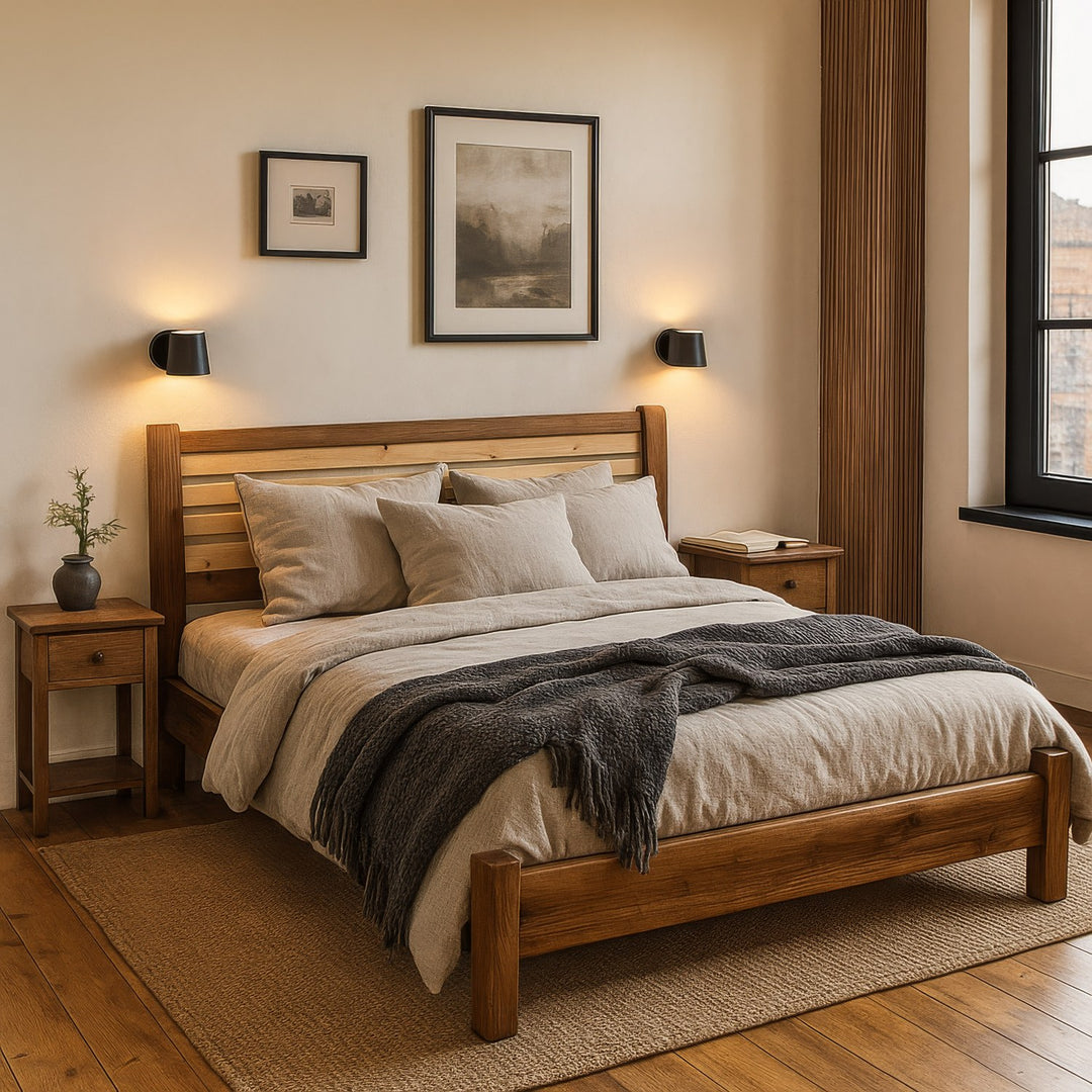 Doğal  Masif Ceviz Ahşap Yatak – Minimalist Karyola