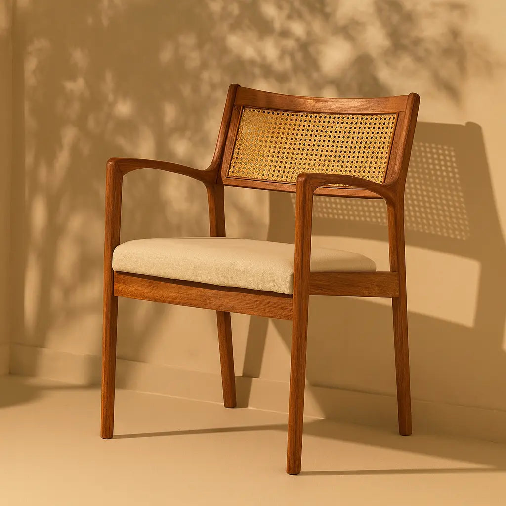 Hazeran Sırtlı Masif Kayın Yemek Sandalyesi; beyaz yastıkla kaplı ahşap çerçeve.