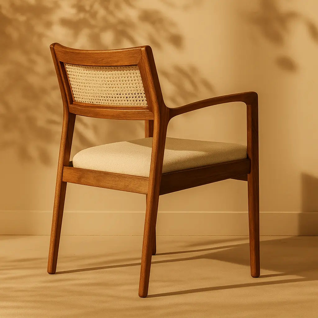 Ahşap çerçeveli, beyaz oturumlu Hazeran Sırtlı Masif Kayın Yemek Sandalyesi.