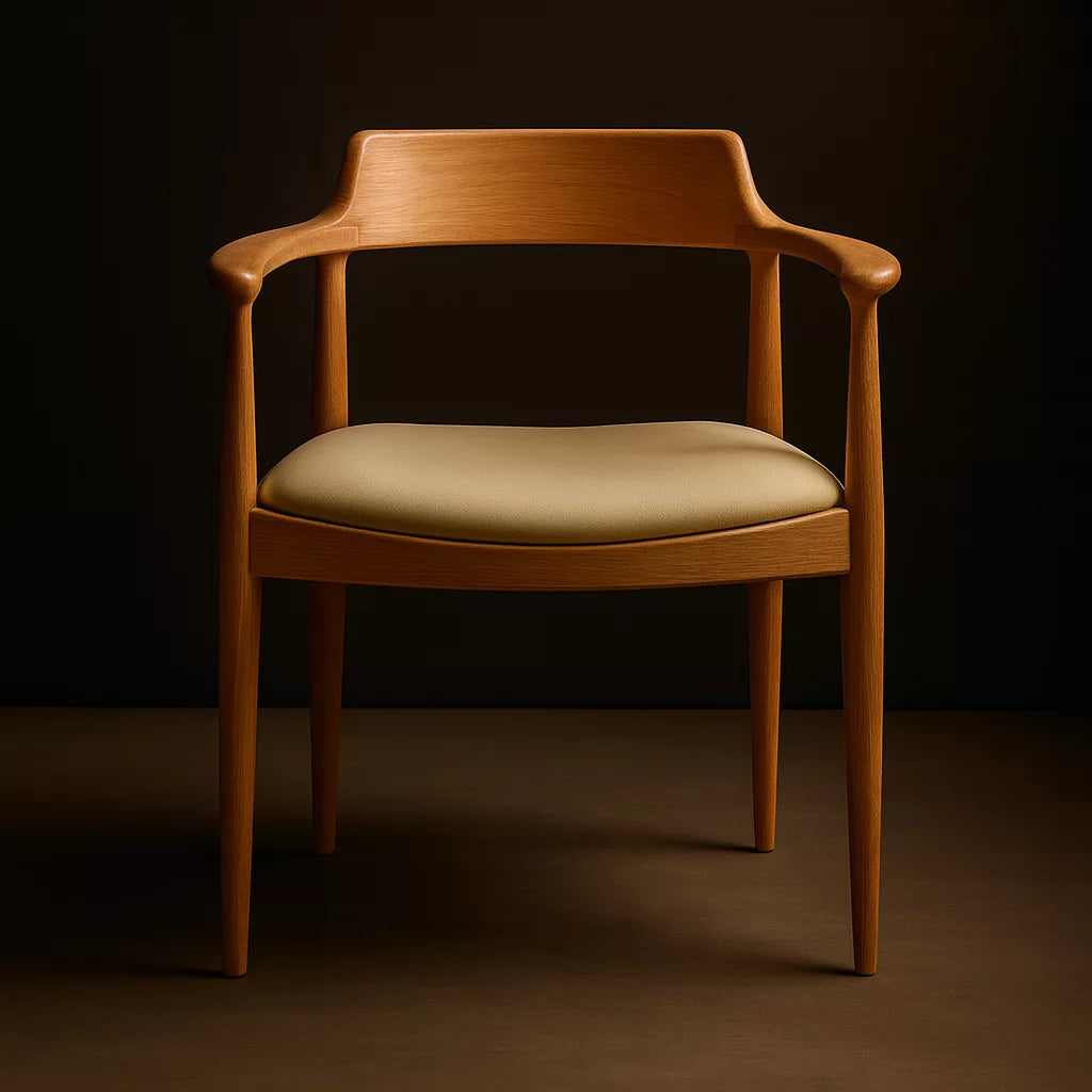 Kennedy Sandalye, ahşap çerçeve ve kolçaklarıyla şık bir İskandinav stil yemek sandalyesidir.