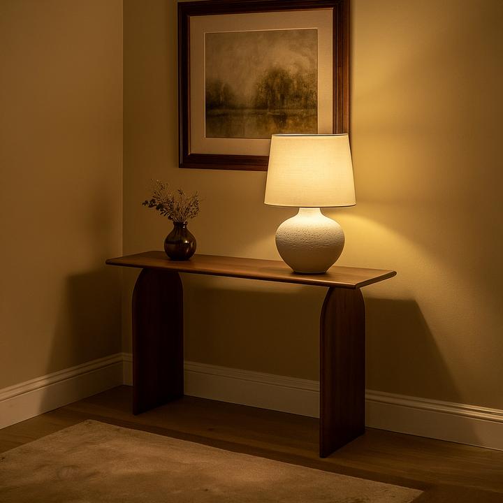 masif ahsap japandi konsol los abajur isigi altinda sicak bir kulllanim sunuyor vornom