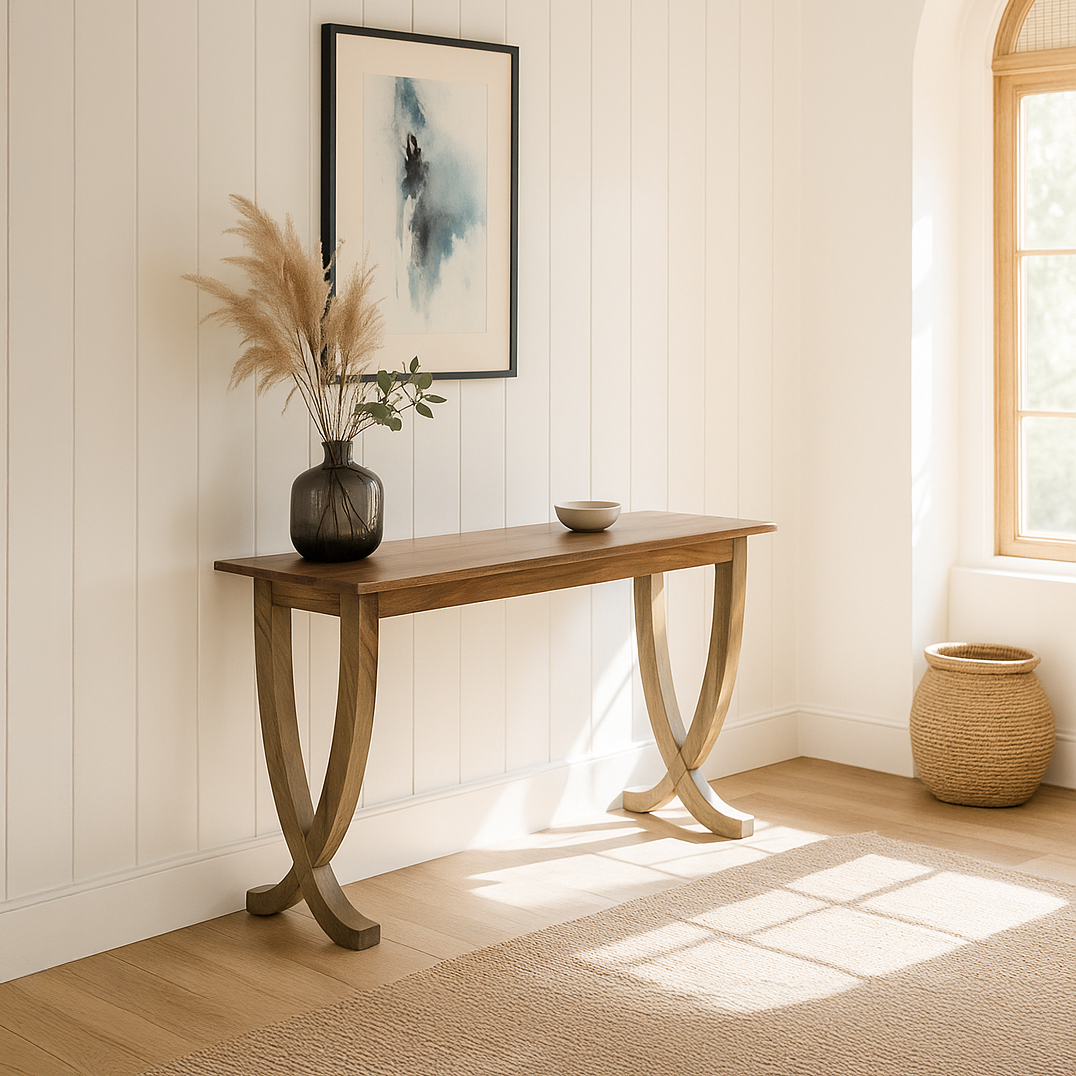 masif ceviz ahsap konsol gun isigiyla birlikte dogalligini ve tasariminin mukemmelligini yansityor vornom