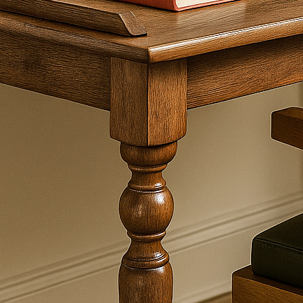 Masif ceviz calisma masasi ayaklari klasik tornali tasarim detayiyla zarif bir gorunum vornom