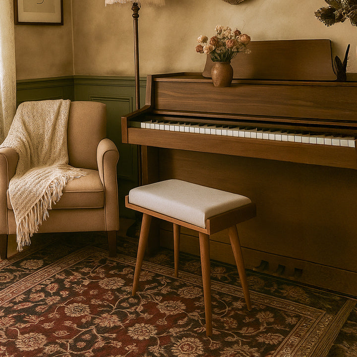 ahşap piano taburesi krem rengi vornom mobilya