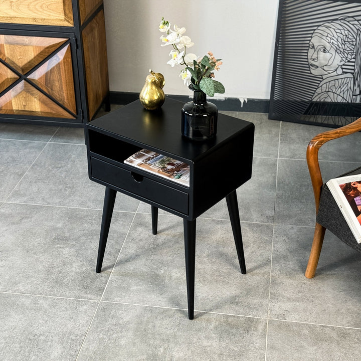 siyah yan sehpa cekmeceli ahsap yan sehpa sade cekmeceli ahsap yan sehpa modern ev dekoru icin sik tasarim vornom