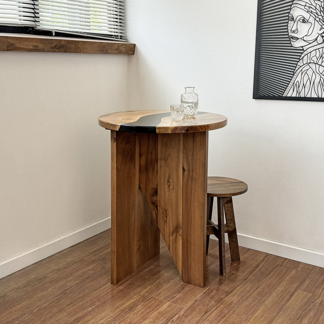 yuvarlak ahsap bar masasi masif ceviz epoksi vornom