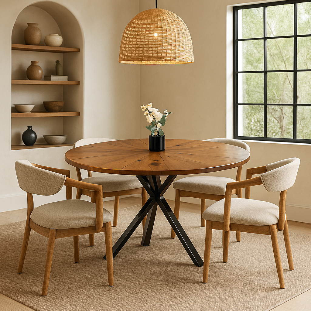 dogal ahsap mese yuvarlak yemek masası vornom mobilya