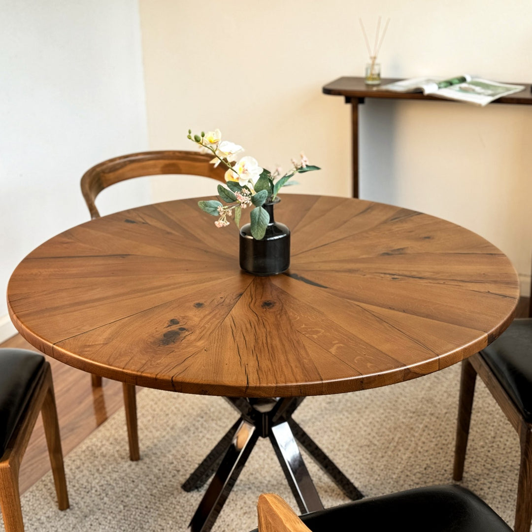 yuvarlak dogal ahsap yemek masasi masif mese mutfak masasi modern vornom mobilya