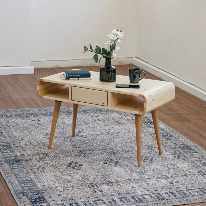 modern orta sehpa ladin agaci sik ve dayanikli dogal ahsap cekmeceli fonksiyonel tasarim vornom