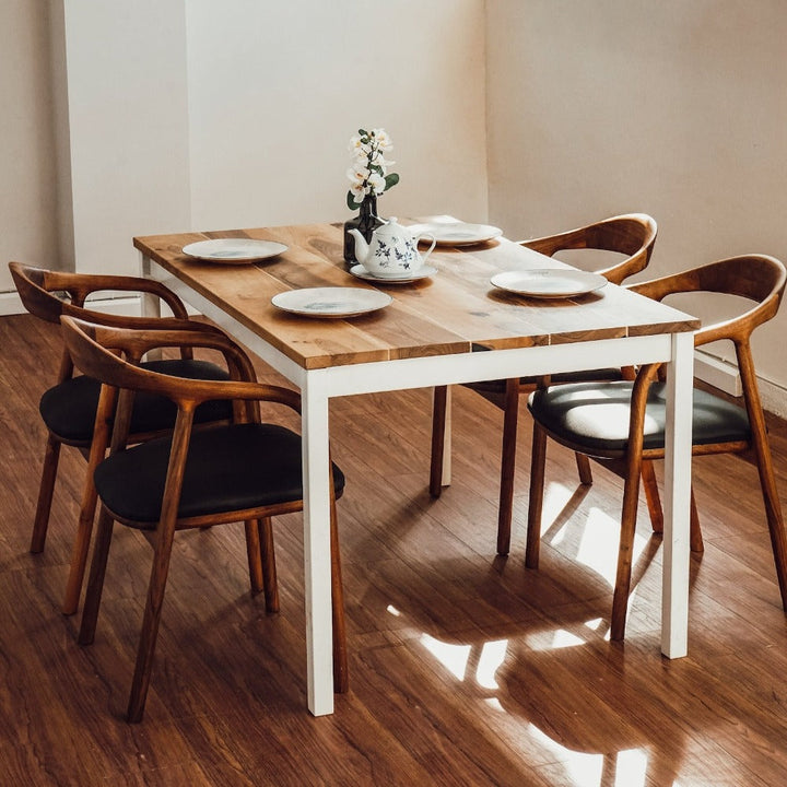 beyaz ayakli ceviz agacindan ahsap yemek masas vornom