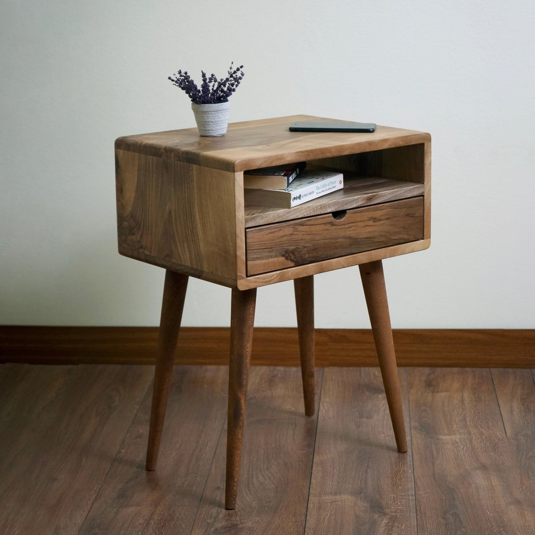 cekmeceli yan sehpa  ceviz masif ahsap konik ayakli- asarim dekoratif mobilya furnitreasure vornom